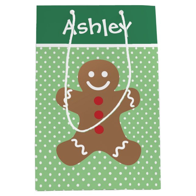 Bolsa De Regalo Mediana Gingerbread Man and Polka Dots Personalised (Anverso)