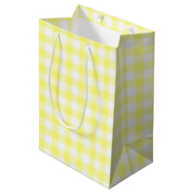 Bolsa De Regalo Mediana Gingham amarillo y blanco (Angulo Anverso)