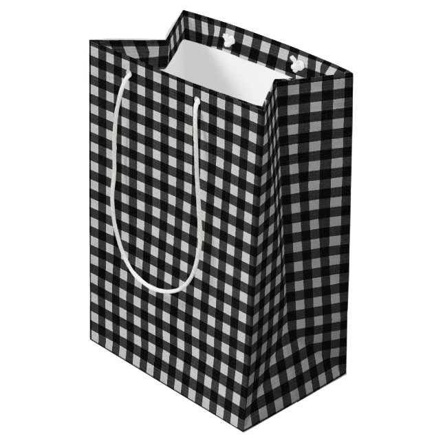 Bolsa De Regalo Mediana Gingham en blanco y negro (Angulo reverso)