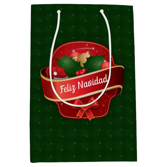 Bolsa De Regalo Mediana Gingham Feliz Navidad (Anverso)