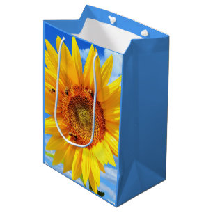 Bolsa De Regalo Mediana Girasol amarillo y abejas en el cielo azul - Día d