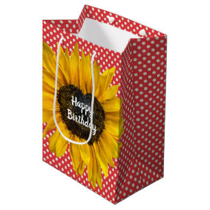 Bolsa De Regalo Mediana Girasol del corazón de cumpleaños con puntos de po