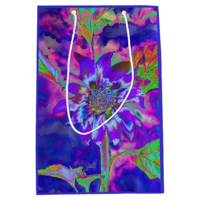 Bolsa De Regalo Mediana Girasol púrpura azul abstracto | funky retro (Anverso)