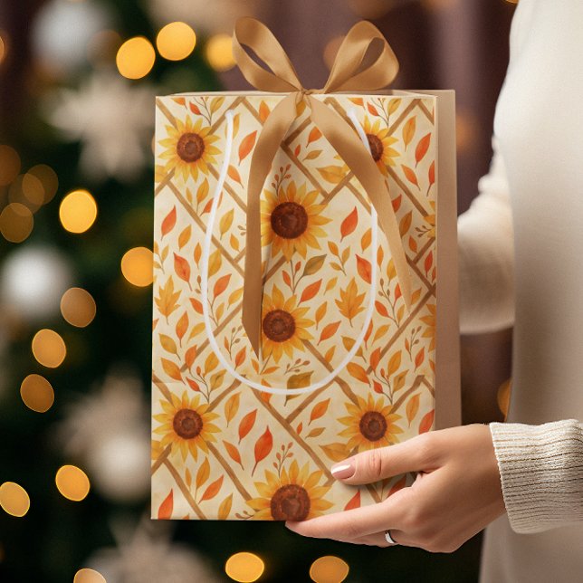 Bolsa De Regalo Mediana Girasol retro y acuarela rústica de granja (Subido por el creador)