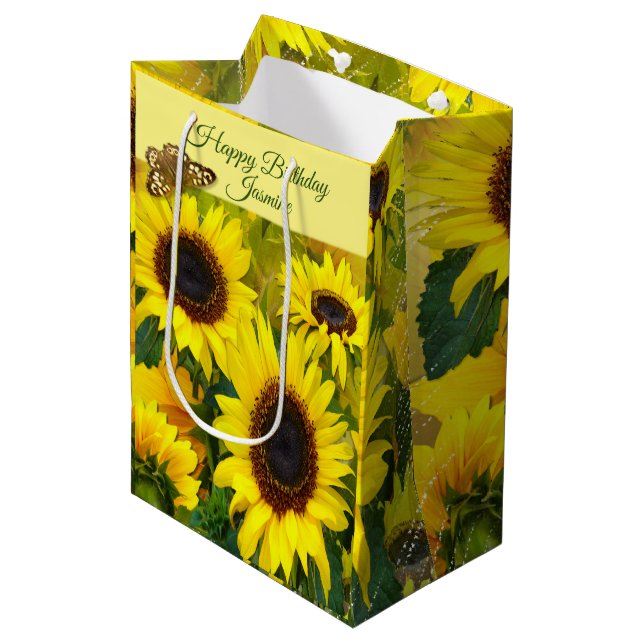 Bolsa De Regalo Mediana girasoles personalizados (Angulo Anverso)
