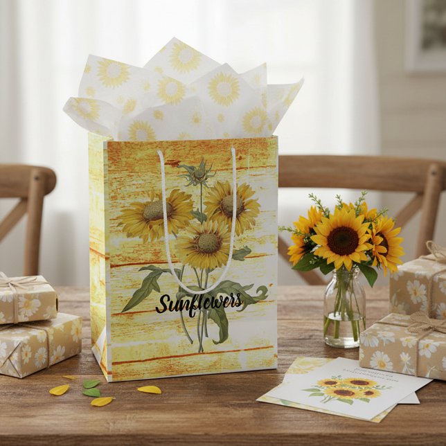 Bolsa De Regalo Mediana Girasoles sobre madera (Subido por el creador)