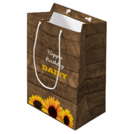 Bolsa De Regalo Mediana Girasoles y bolso personalizado Barnwood del