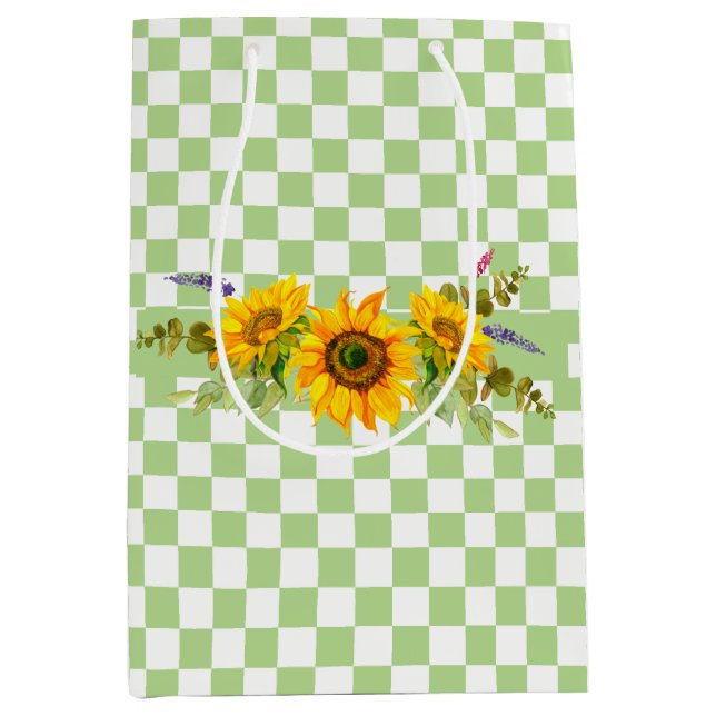 Bolsa De Regalo Mediana Girasoles y tablero de cheques (Anverso)