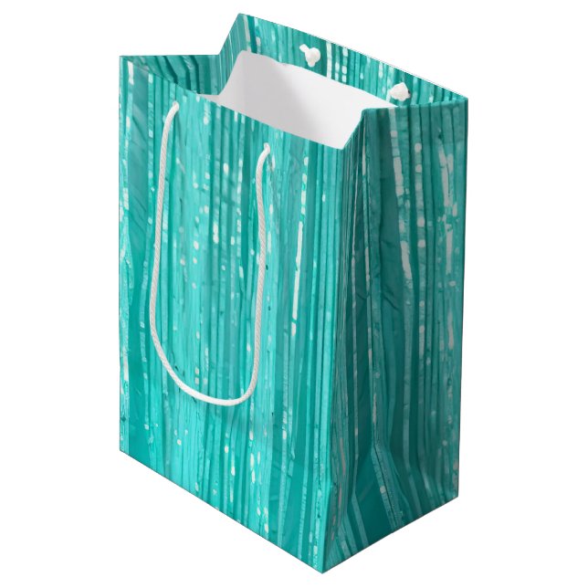 Bolsa De Regalo Mediana Girly Aqua Mint Glam Tinsel Stripes (Angulo Anverso)