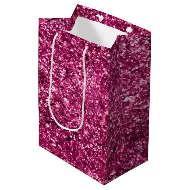 Bolsa De Regalo Mediana Girly Glam Fuchsia Purpurina Rosa (Angulo Anverso)