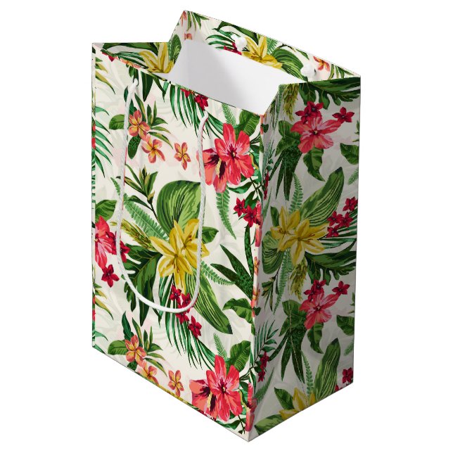 Bolsa De Regalo Mediana Girly Hibiscus Floral Pattern (Angulo Anverso)