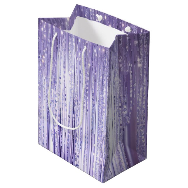 Bolsa De Regalo Mediana Girly Lavender Purple Glam Tinsel Stripes (Angulo Anverso)