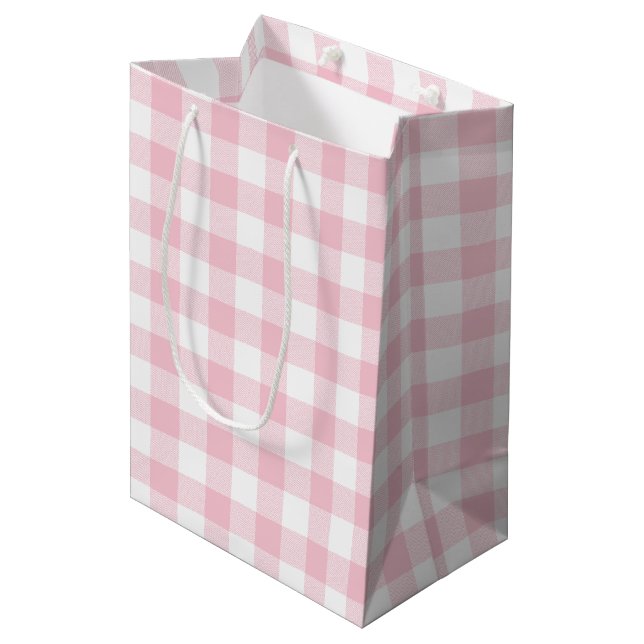 Bolsa De Regalo Mediana Girly Pastel Pink Gingham Plaid (Angulo Anverso)