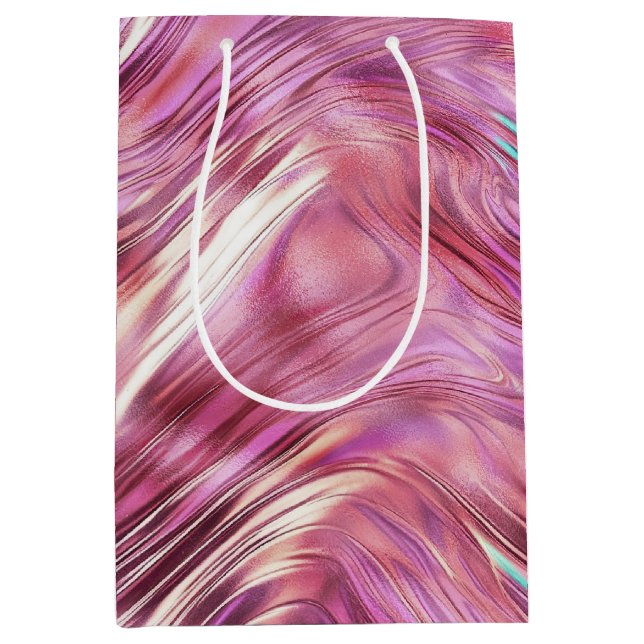 Bolsa De Regalo Mediana Girly Pink Pearl Rosa Gold Glam (Anverso)