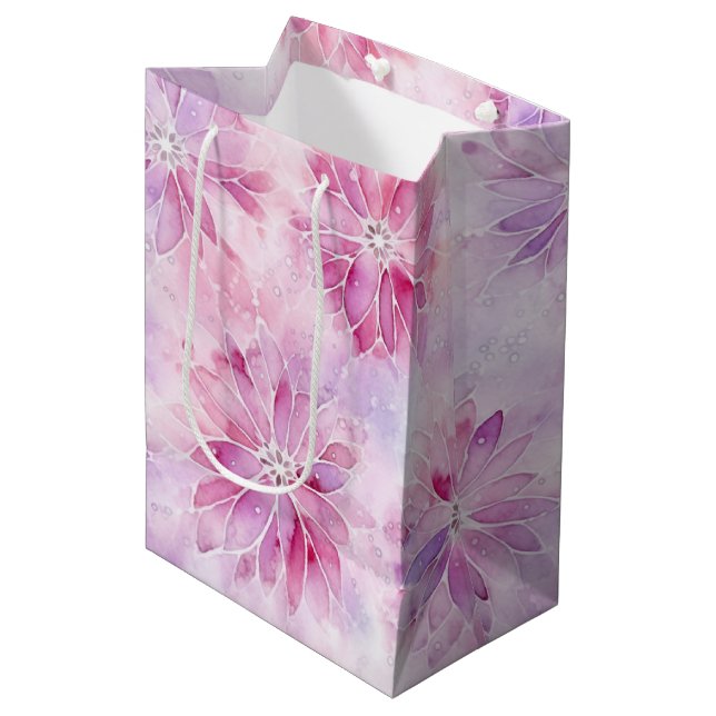 Bolsa De Regalo Mediana Girly Rubor Moda rosa Lavender Cumpleaños Floral (Angulo Anverso)