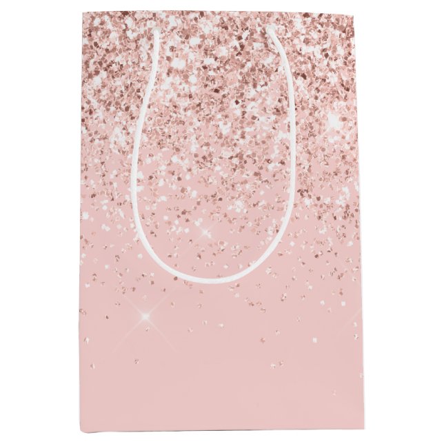 Bolsa De Regalo Mediana Girly Rubor Pink Sparkle Purpurina (Anverso)