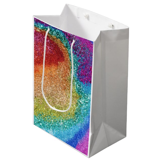 Bolsa De Regalo Mediana Giro de Purpurina arcoiris brillante (Angulo Anverso)