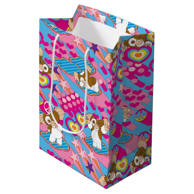 Bolsa De Regalo Mediana Gizmo | Pink Peace & Love Pattern (Angulo Anverso)