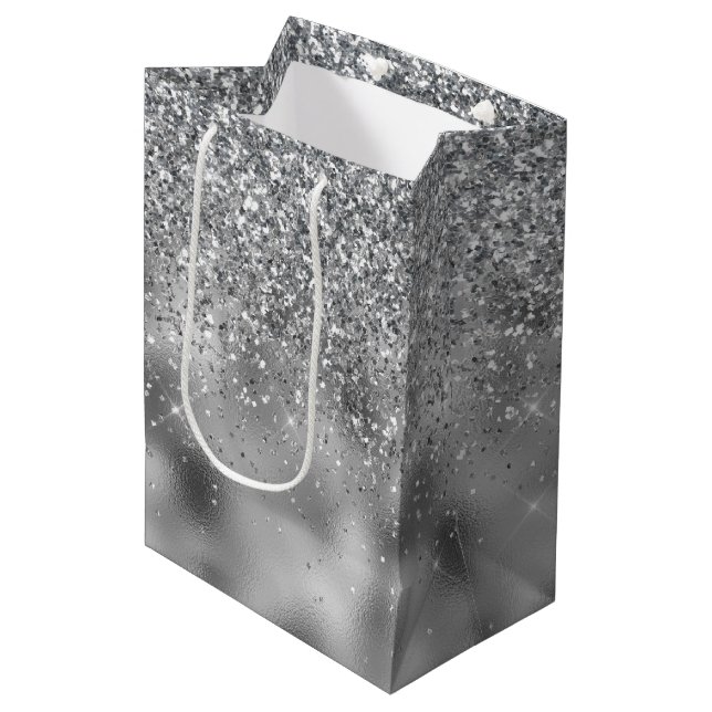 Bolsa De Regalo Mediana Glam Esparkle Silver (Angulo Anverso)