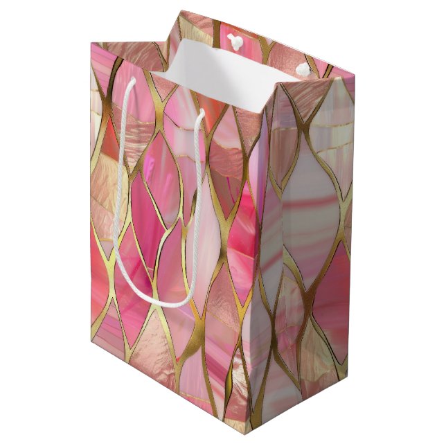 Bolsa De Regalo Mediana Glam Gold Glitzy Pink (Angulo Anverso)
