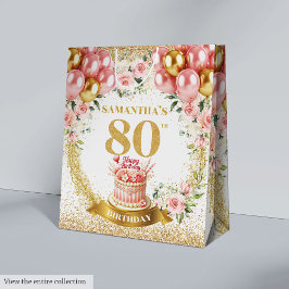 Bolsa De Regalo Mediana Glam Gold Número 80th Birthday Party Sparkle