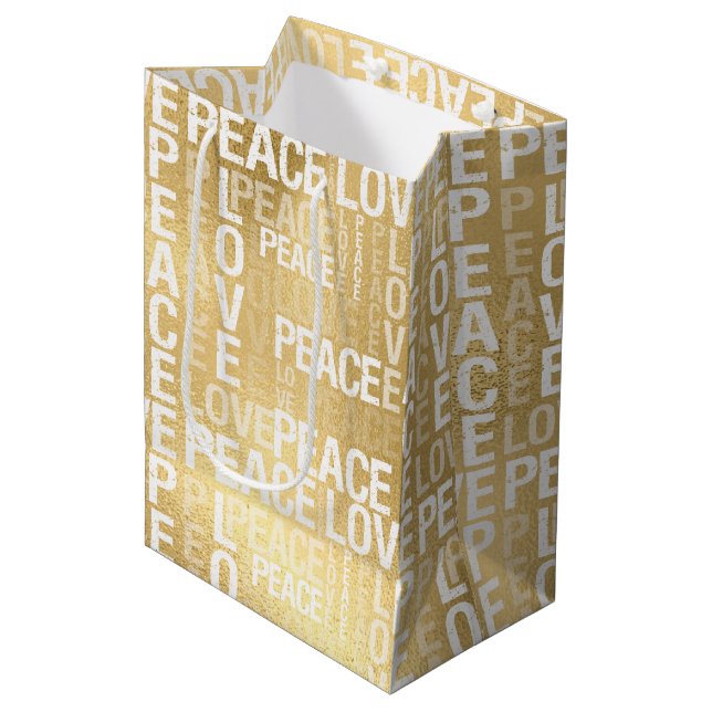 Bolsa De Regalo Mediana Glam Gold Peace Love (Angulo Anverso)