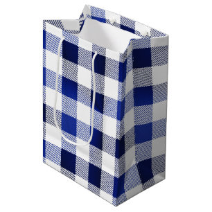 Bolsa De Regalo Mediana Glam Navy Blue White Buffalo Plastado 