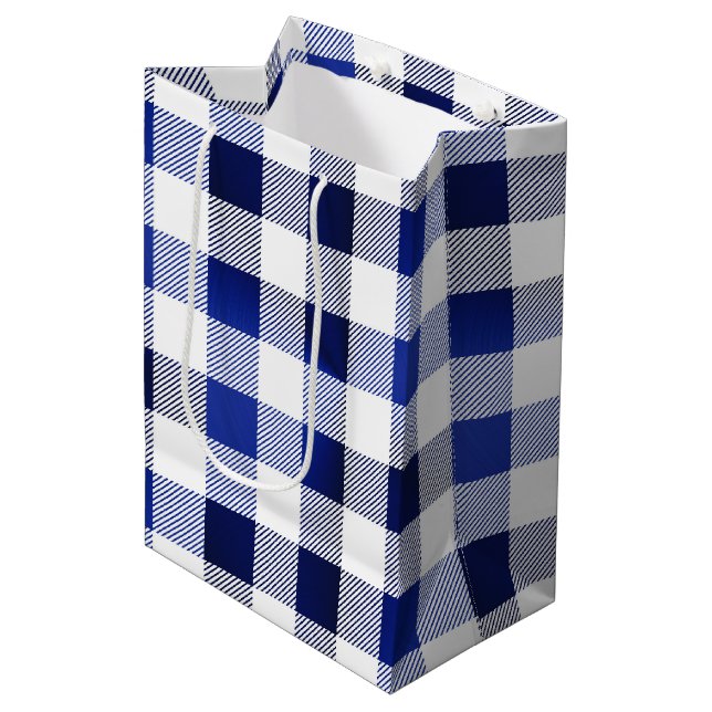 Bolsa De Regalo Mediana Glam Navy Blue White Buffalo Plastado  (Angulo Anverso)