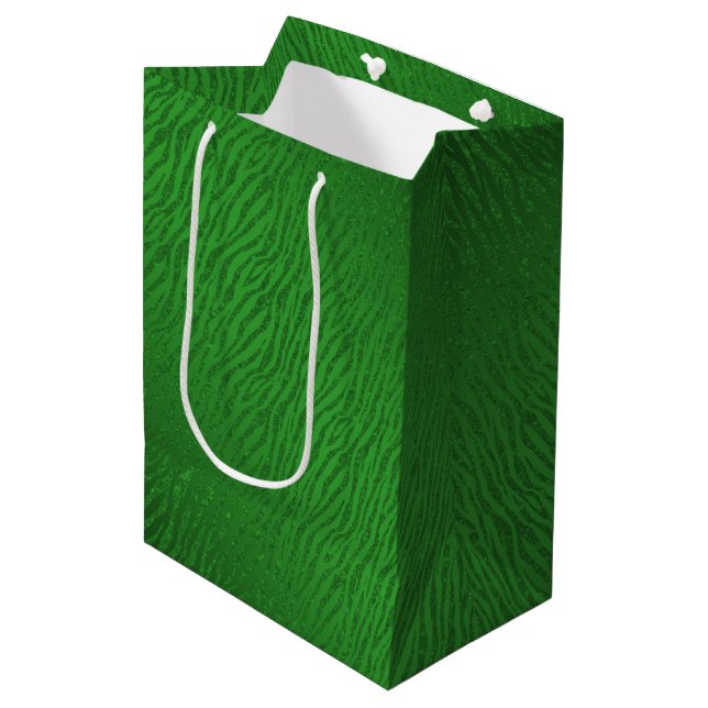 Bolsa De Regalo Mediana Glam Purpurina verde de impresión animal (Angulo Anverso)