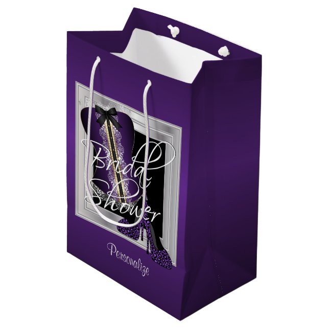 Bolsa De Regalo Mediana Glamorosa Lingerie Bridal Shower | Púrpura (Angulo Anverso)