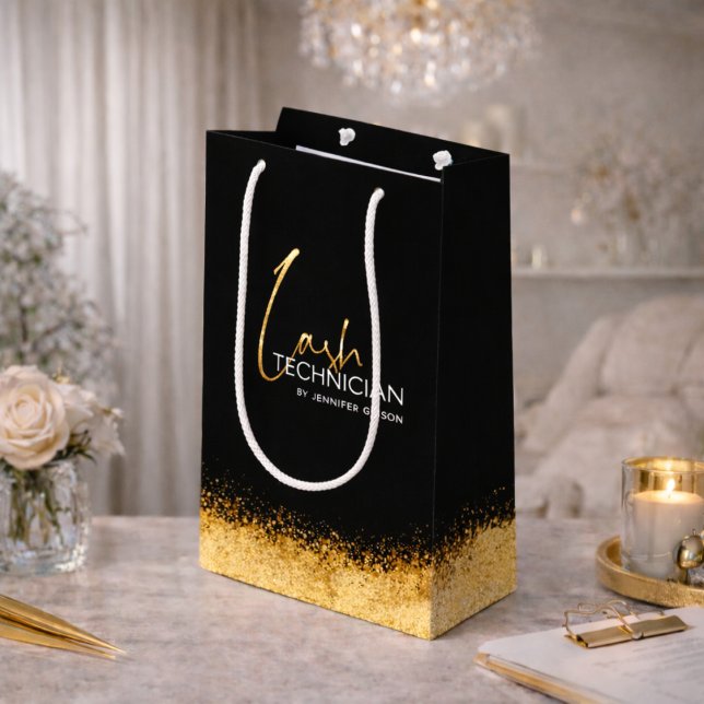 Bolsa De Regalo Mediana Glamorous Gold & Black Lash Tech  (Subido por el creador)
