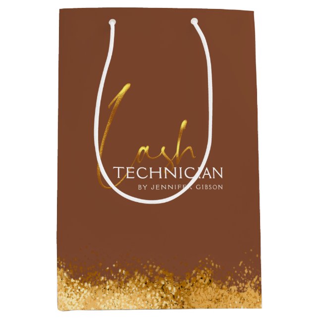 Bolsa De Regalo Mediana Glamorous Gold & Brown Lash Tech  (Anverso)