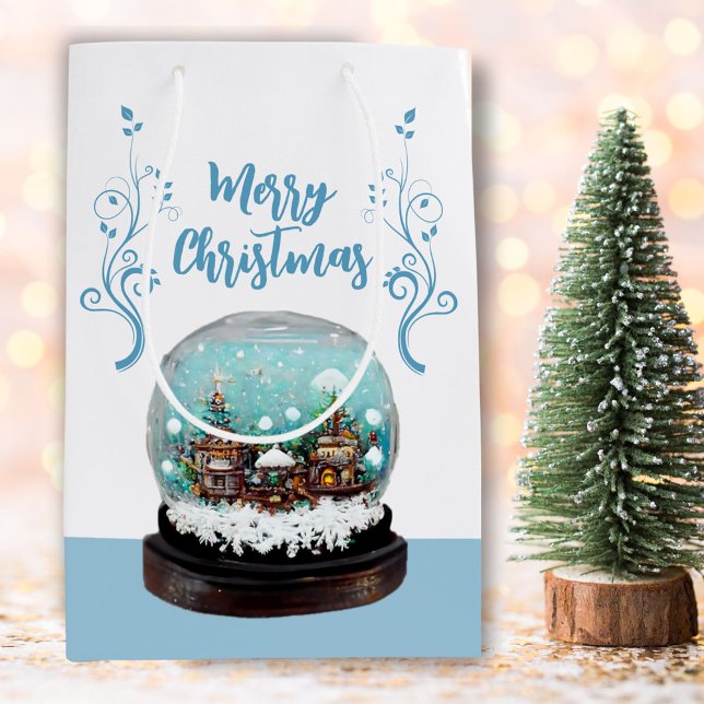 Bolsa De Regalo Mediana Glass Snowball Winter Village Blue Merry Christmas (Subido por el creador)