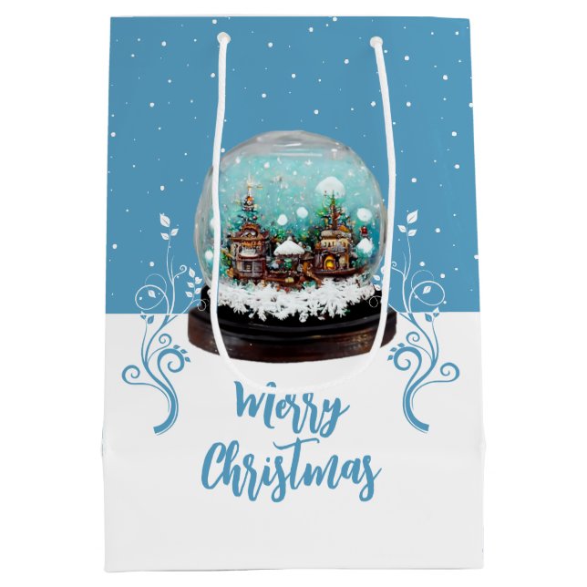 Bolsa De Regalo Mediana Glass Snowball Winter Village Blue Merry Christmas (Reverso)