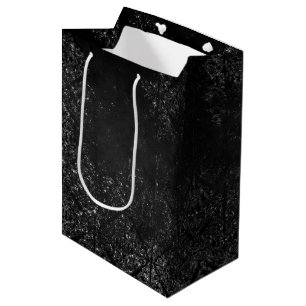 Bolsa De Regalo Mediana Glimmery Onyx Grunge Silvery Black Glam Damask