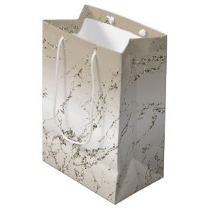Bolsa De Regalo Mediana Glitz de Mármol Ombre blanco y oro dorado