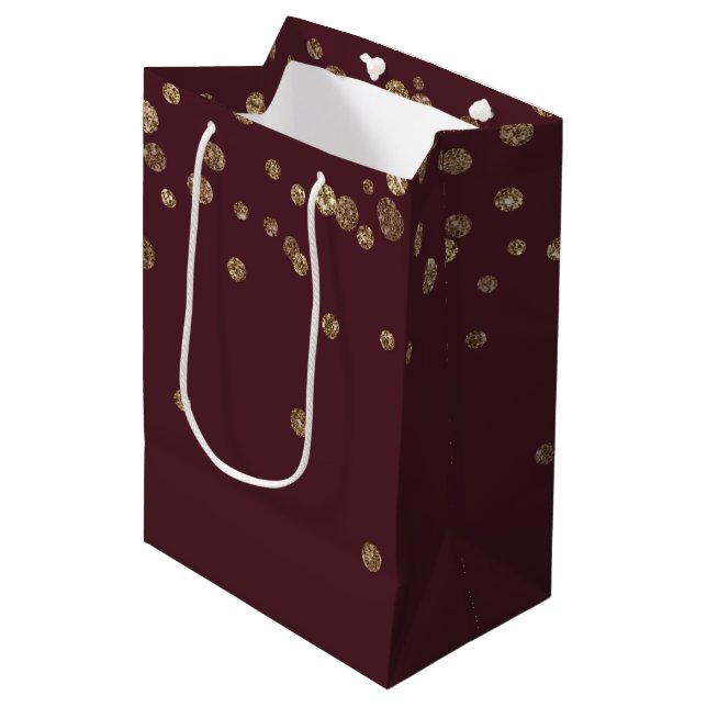 Bolsa De Regalo Mediana Glitzy Gold Glam Burgundy Dots (Angulo Anverso)