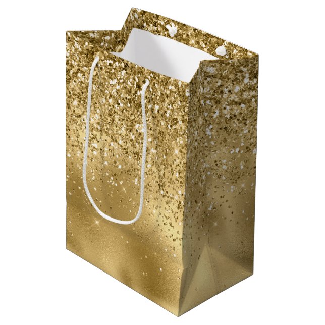 Bolsa De Regalo Mediana Glitzy Gold Glam Purpurina Sparkle    (Angulo Anverso)