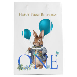 Bolsa De Regalo Mediana Globos de conejo del primer cumpleaños Número uno