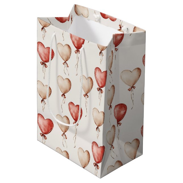 Bolsa De Regalo Mediana Globos de Corazones Rojas Cumpleaños (Angulo Anverso)