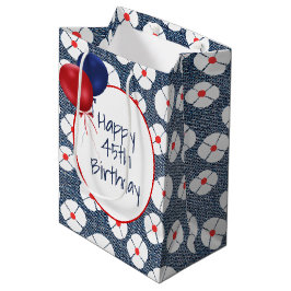 Bolsa De Regalo Mediana Globos de cumpleaños 45 sobre denim floral