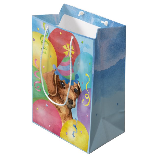 Bolsa De Regalo Mediana Globos de cumpleaños Dachshund (Angulo Anverso)