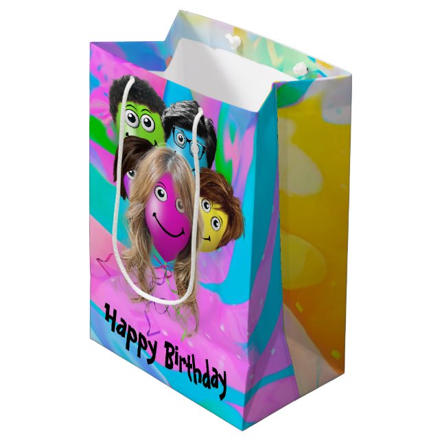 Bolsa De Regalo Mediana Globos de cumpleaños de personas divertidas (Angulo Anverso)
