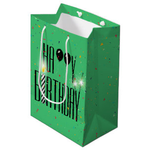 Bolsa De Regalo Mediana Globos de cumpleaños negros y bengalas