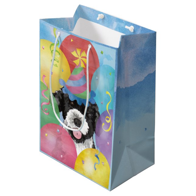 Bolsa De Regalo Mediana Globos de cumpleaños Perro acuático portugués (Angulo Anverso)