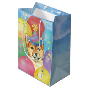 Bolsa De Regalo Mediana Globos de cumpleaños Shiba Inu