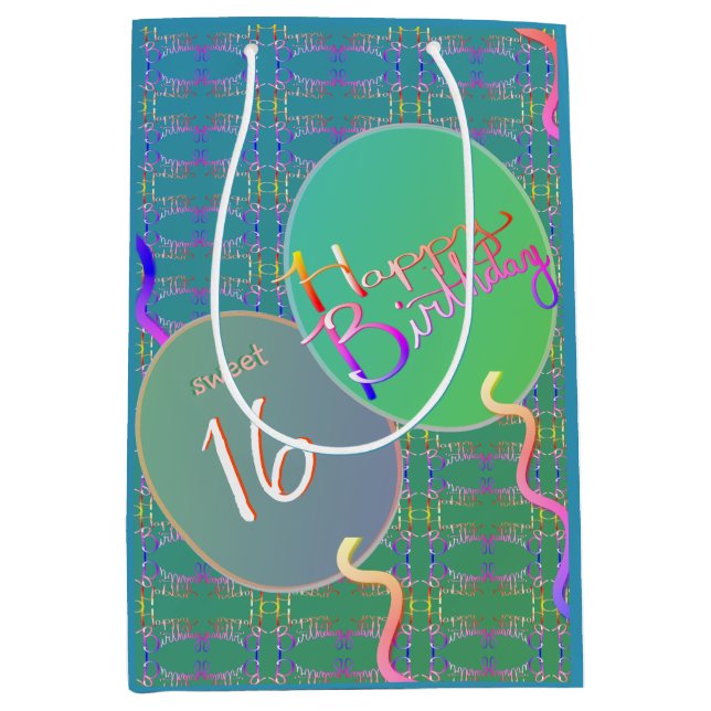 Bolsa De Regalo Mediana Globos de "Feliz Cumpleaños" (Anverso)