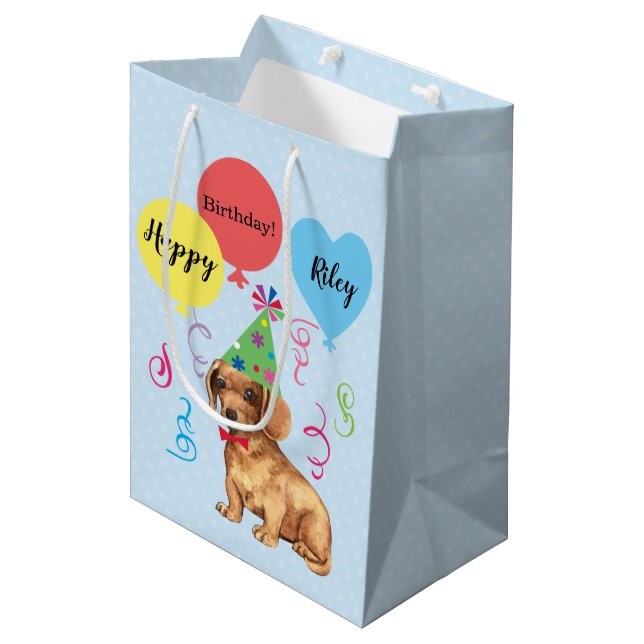Bolsa De Regalo Mediana Globos de fiesta de cumpleaños Dachshund (Angulo Anverso)