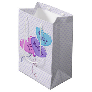 Bolsa De Regalo Mediana Globos y corazones para el cumpleaños 13
