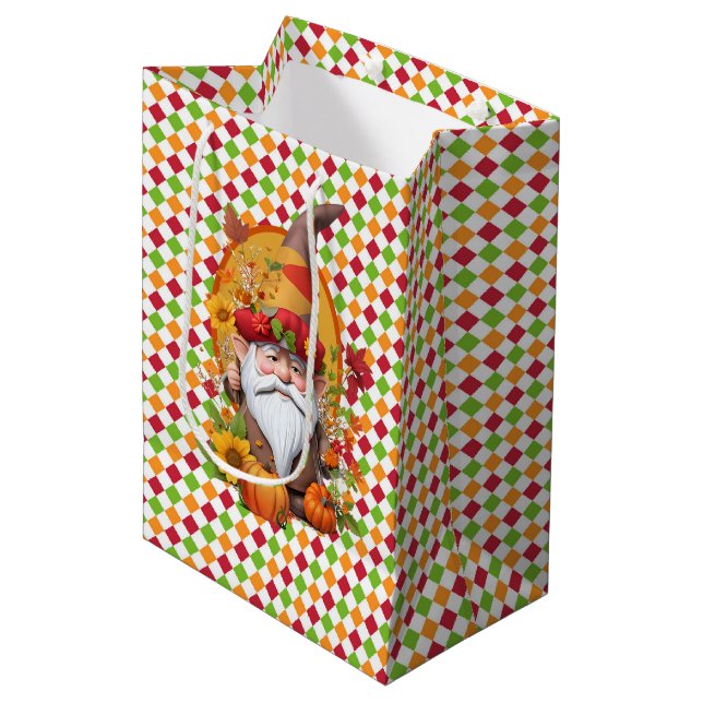 Bolsa De Regalo Mediana Gnome de calabaza de otoño (Angulo Anverso)